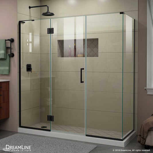 Unidoor-X 70 1/2  in. W x 34 3/8 in. D x 72 in. H Frameless Hinged Shower Enclosure in Satin Black