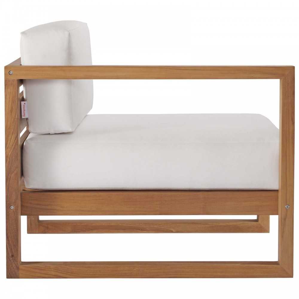 Upland Outdoor Patio Teak Wood 3-Piece Sectional Sofa Set, Natural White, EEI-4255-NAT-WHI-SET