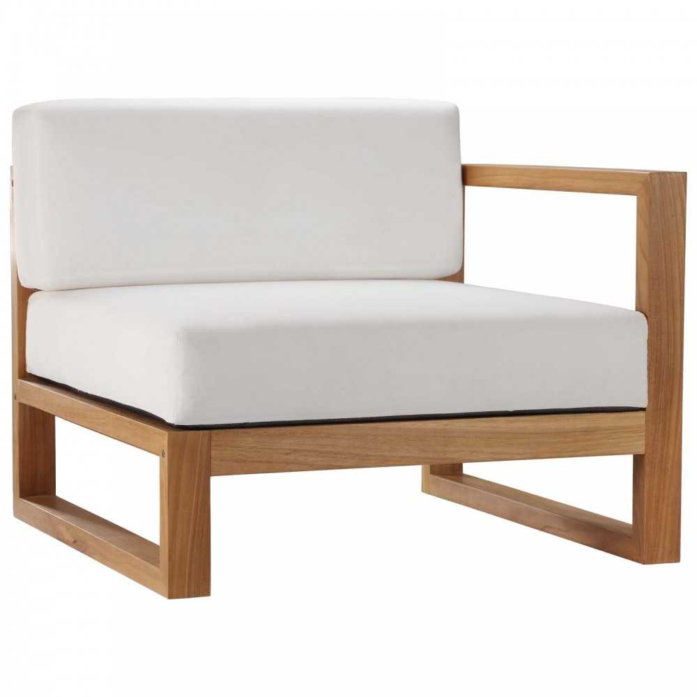 Upland Outdoor Patio Teak Wood 3-Piece Sectional Sofa Set, Natural White, EEI-4255-NAT-WHI-SET