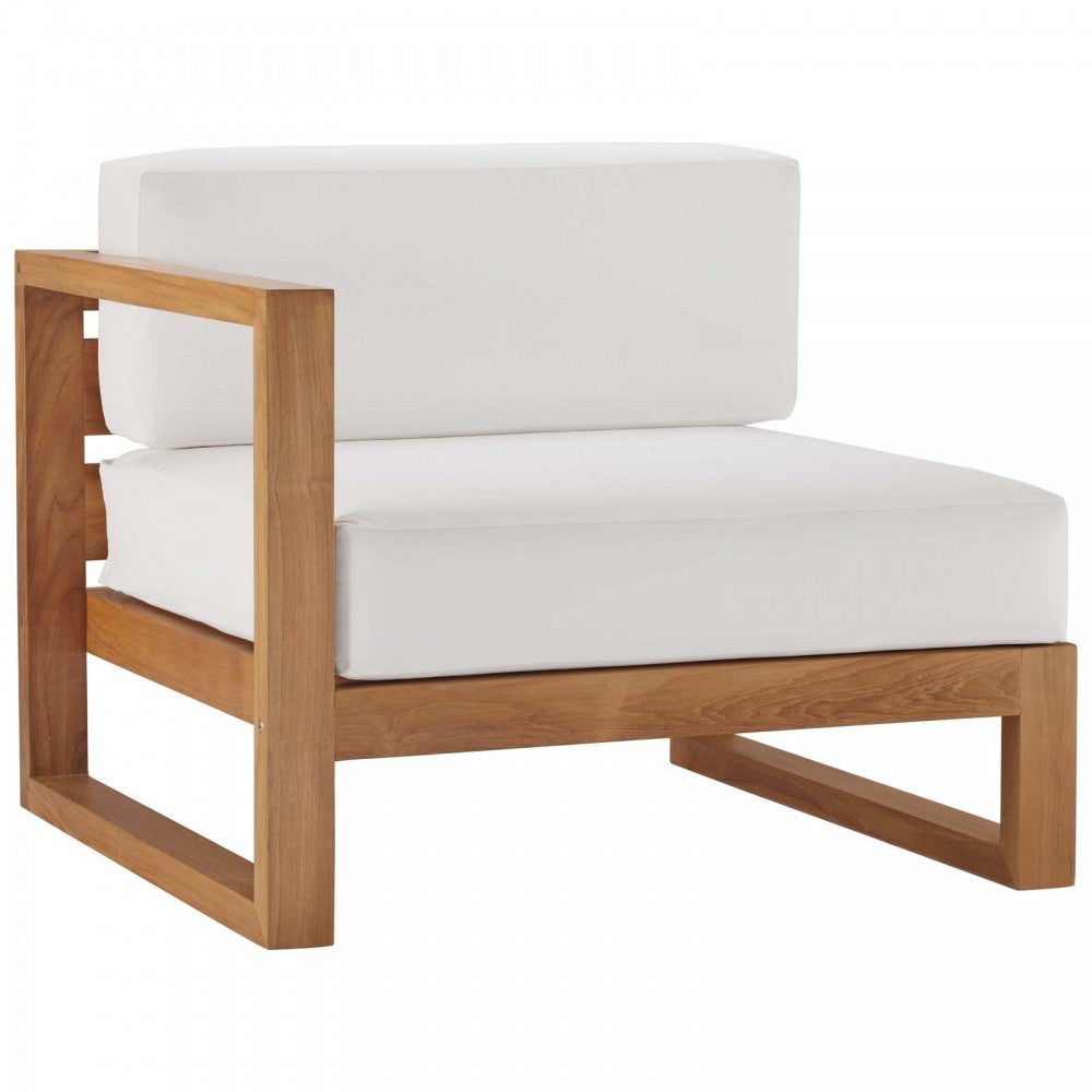 Upland Outdoor Patio Teak Wood 3-Piece Sectional Sofa Set, Natural White, EEI-4255-NAT-WHI-SET