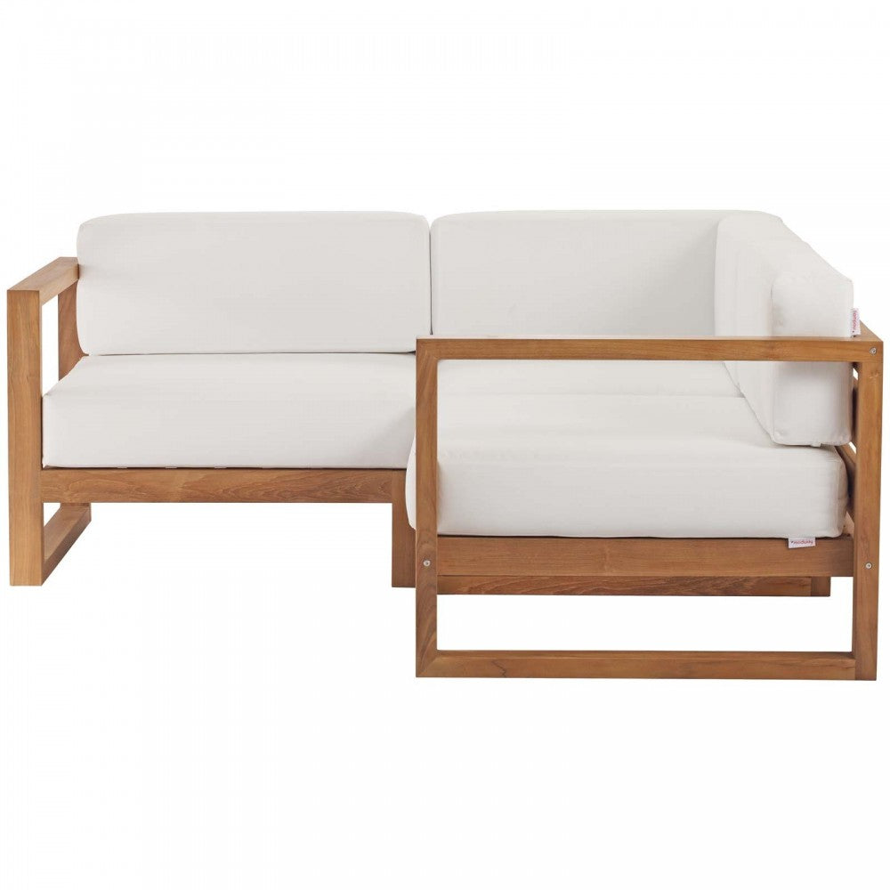 Upland Outdoor Patio Teak Wood 3-Piece Sectional Sofa Set, Natural White, EEI-4255-NAT-WHI-SET