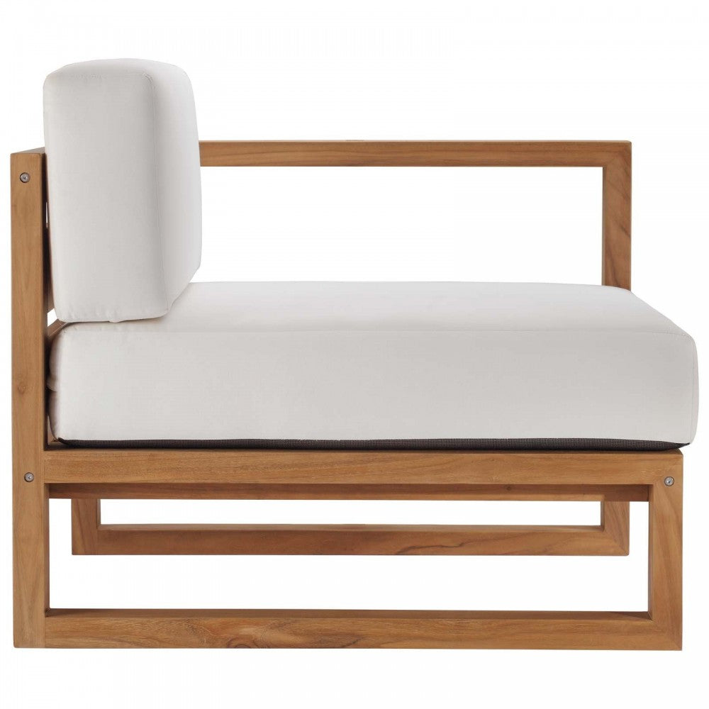 Upland Outdoor Patio Teak Wood 3-Piece Sectional Sofa Set, Natural White, EEI-4254-NAT-WHI-SET