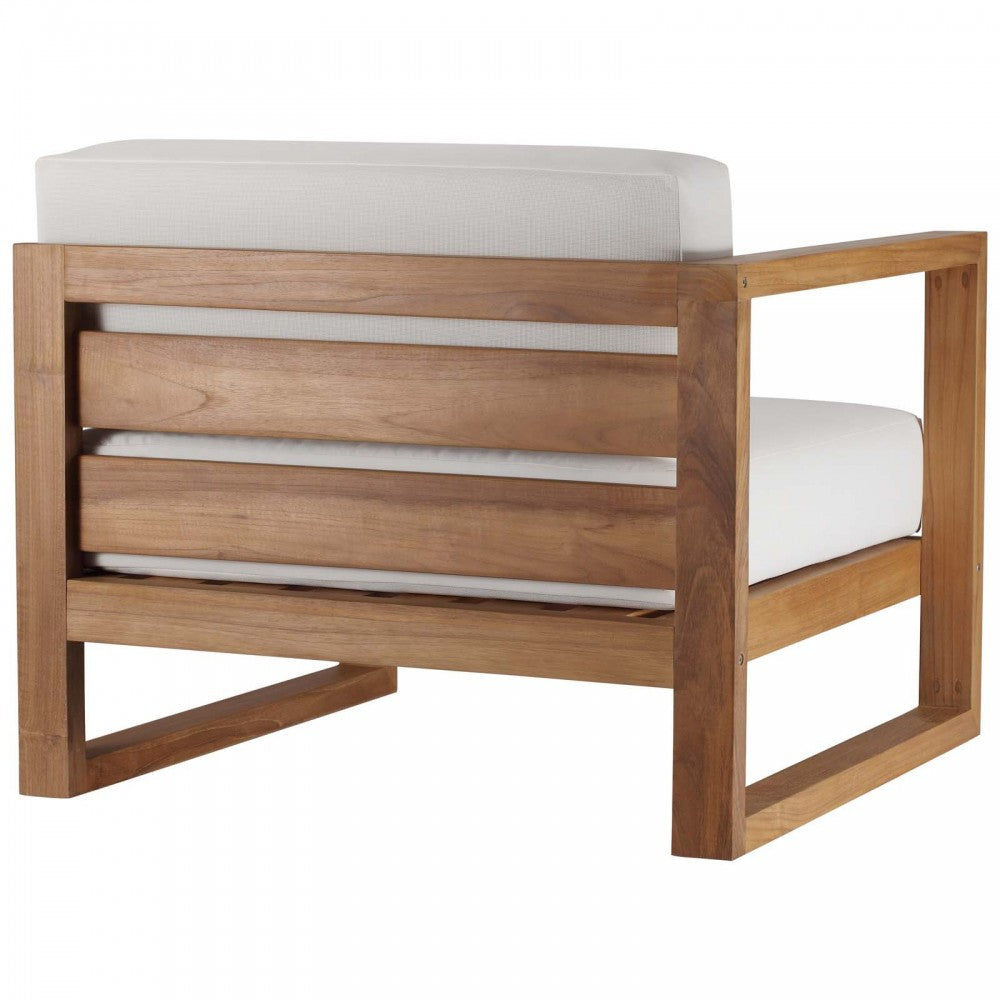 Upland Outdoor Patio Teak Wood 3-Piece Sectional Sofa Set, Natural White, EEI-4254-NAT-WHI-SET