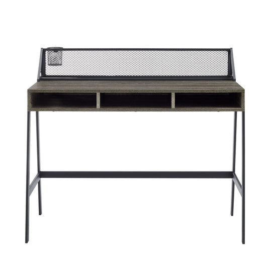 Urban Industrial Metal Mesh Back Writing Desk with Cubby Storage - Cerused Ash