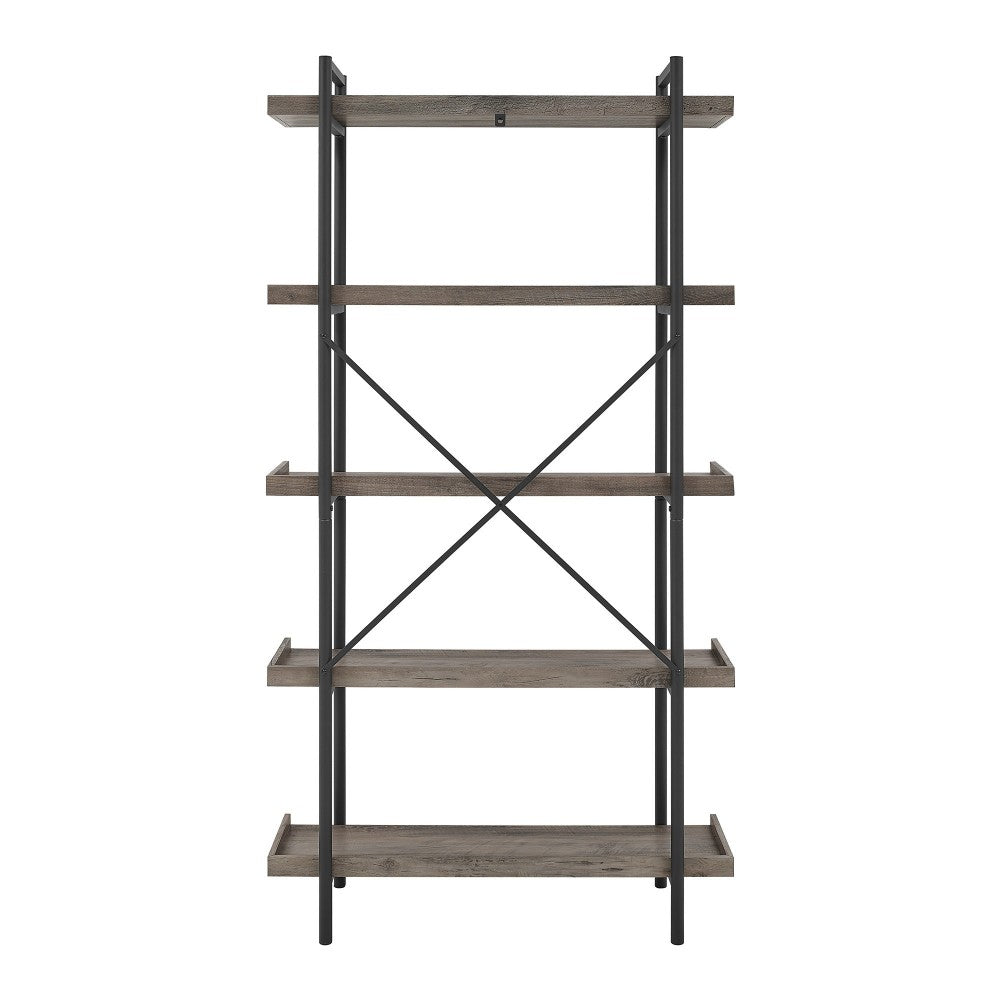 Urban Pipe 68" Rustic Industrial 5 Shelf Wood Bookshelf - Gray Wash