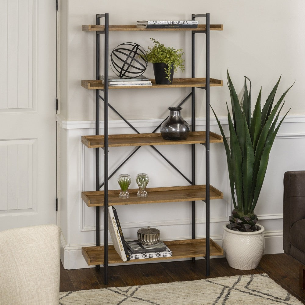 Urban Pipe 68" Rustic Industrial 5 Shelf Wood Bookshelf - Barnwood