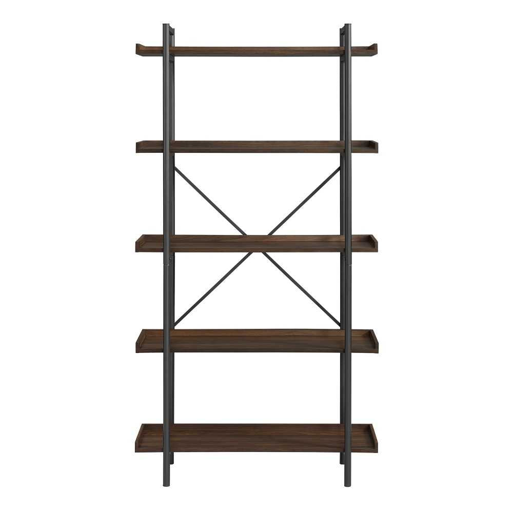 Urban Pipe 68" Rustic Industrial 5 Shelf Wood Bookshelf - Dark Walnut