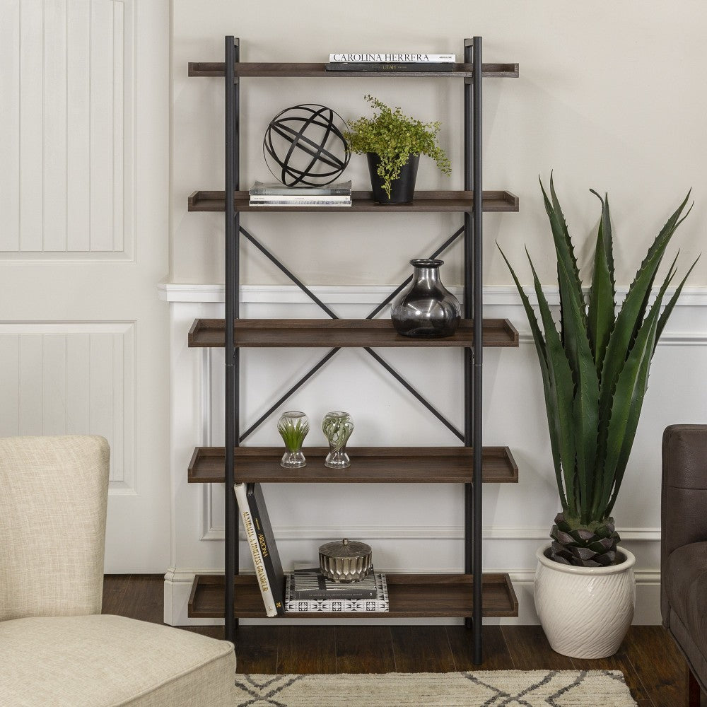 Urban Pipe 68" Rustic Industrial 5 Shelf Wood Bookshelf - Dark Walnut