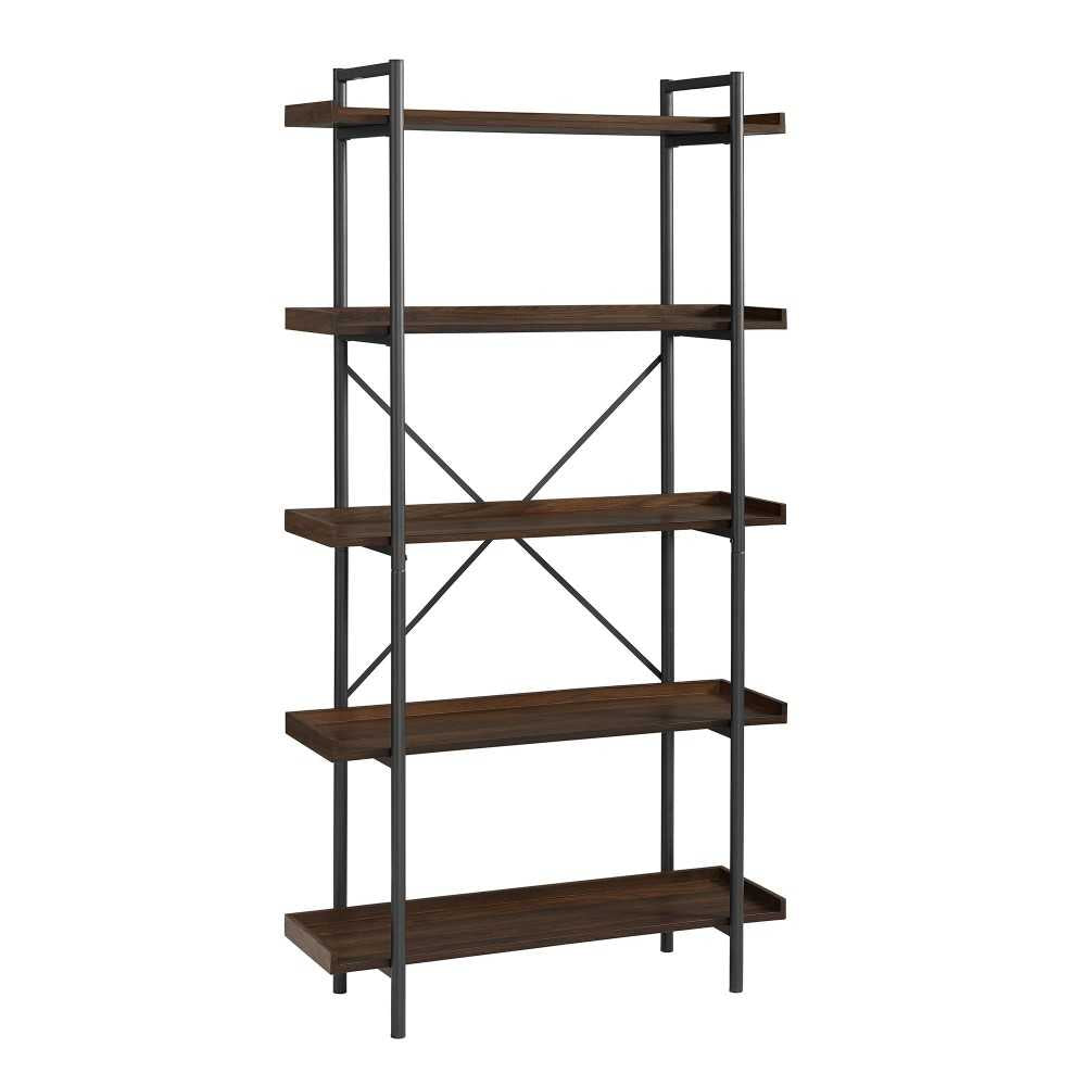 Urban Pipe 68" Rustic Industrial 5 Shelf Wood Bookshelf - Dark Walnut