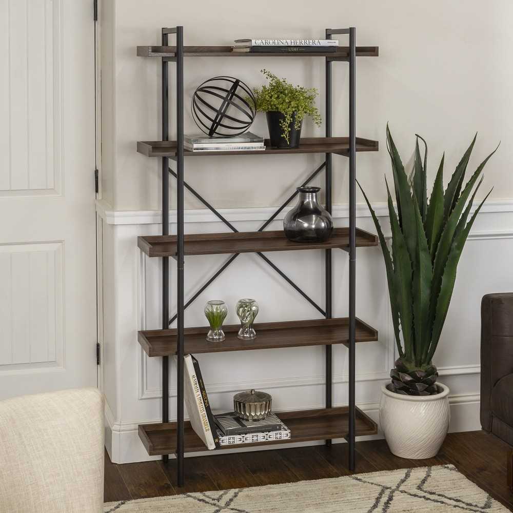 Urban Pipe 68" Rustic Industrial 5 Shelf Wood Bookshelf - Dark Walnut