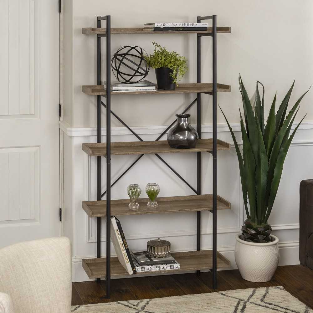 Urban Pipe 68" Rustic Industrial 5 Shelf Wood Bookshelf - Driftwood
