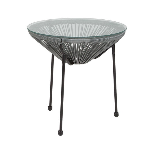 Valencia Oval Comfort Series Take Ten Gray Rattan Table with Glass Top