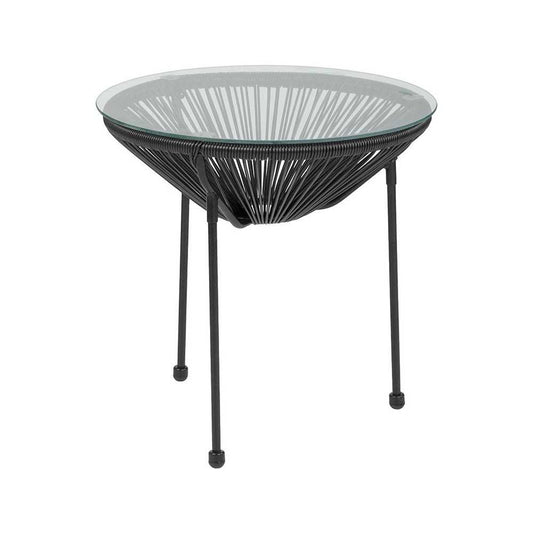 Valencia Oval Comfort Series Take Ten Black Rattan Table with Glass Top