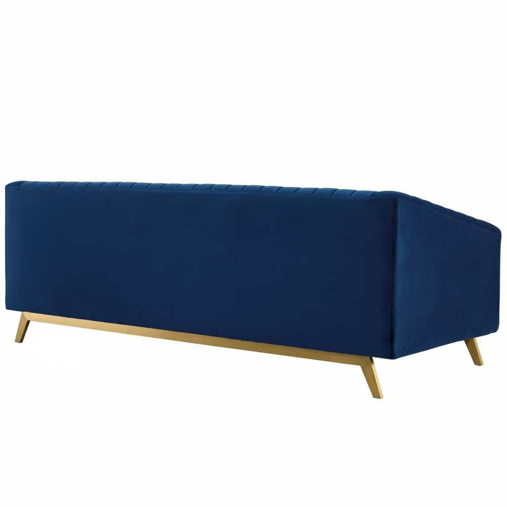 Valiant Vertical Channel Tufted Performance Velvet Sofa and Armchair Set, Navy