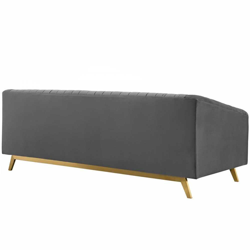 Valiant Vertical Channel Tufted Performance Velvet Sofa and Armchair Set, Gray