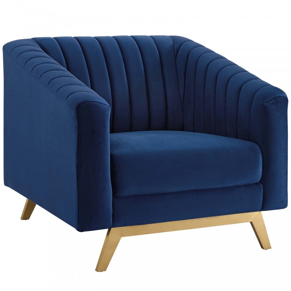 Valiant Vertical Channel Tufted Upholstered Performance Velvet Armchair Set of 2, Navy