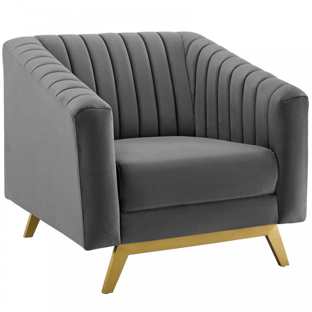 Valiant Vertical Channel Tufted Upholstered Performance Velvet Armchair Set of 2, Gray