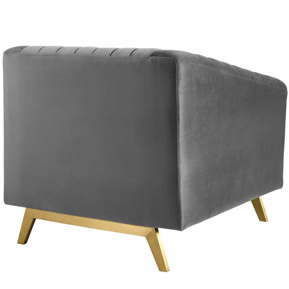 Valiant Vertical Channel Tufted Upholstered Performance Velvet Armchair Set of 2, Gray