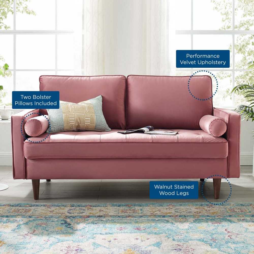 Valour Performance Velvet Loveseat, Dusty Rose