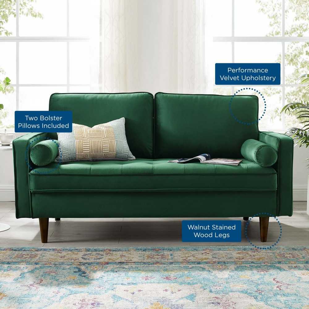 Valour Performance Velvet Loveseat, Green