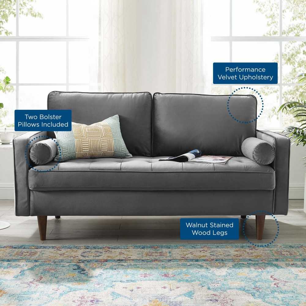 Valour Performance Velvet Loveseat, Gray
