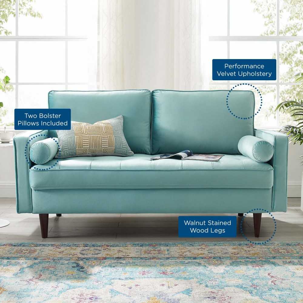 Valour Performance Velvet Loveseat, Mint