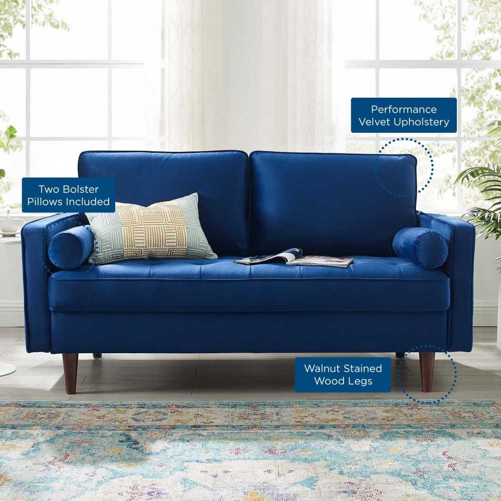 Valour Performance Velvet Loveseat, Navy