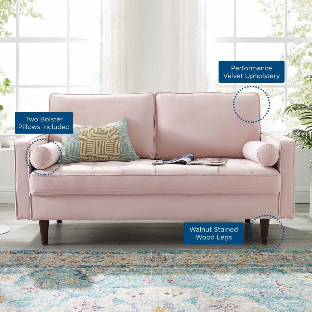 Valour Performance Velvet Loveseat, Pink