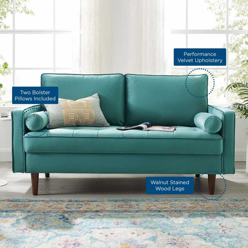 Valour Performance Velvet Loveseat, Teal