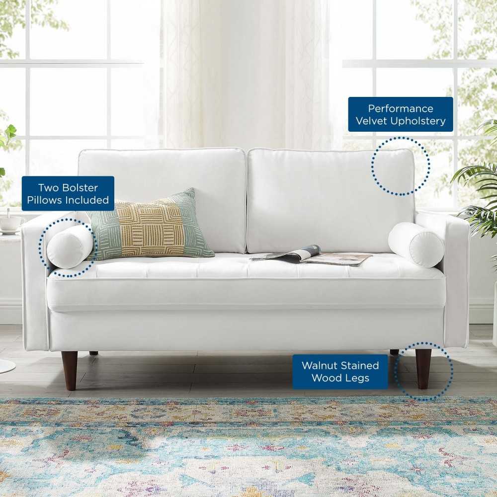 Valour Performance Velvet Loveseat, White