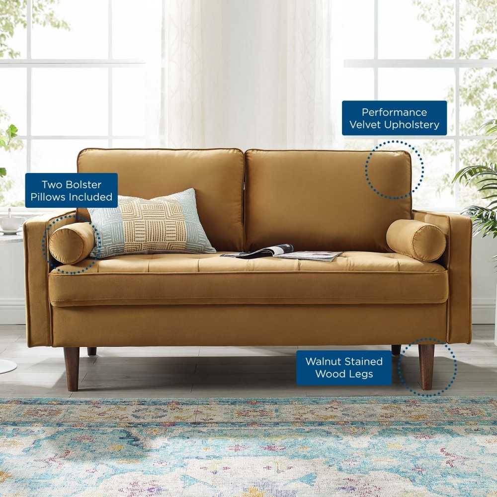 Valour Performance Velvet Loveseat, Cognac
