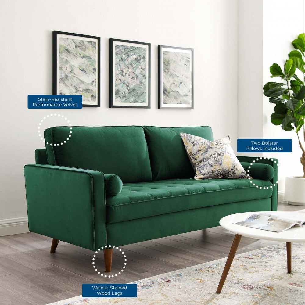 Valour Performance Velvet Sofa, Green