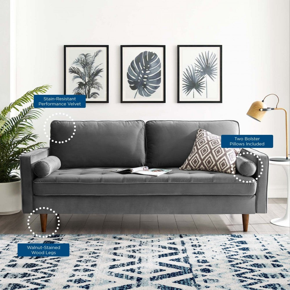Valour Performance Velvet Sofa, Gray