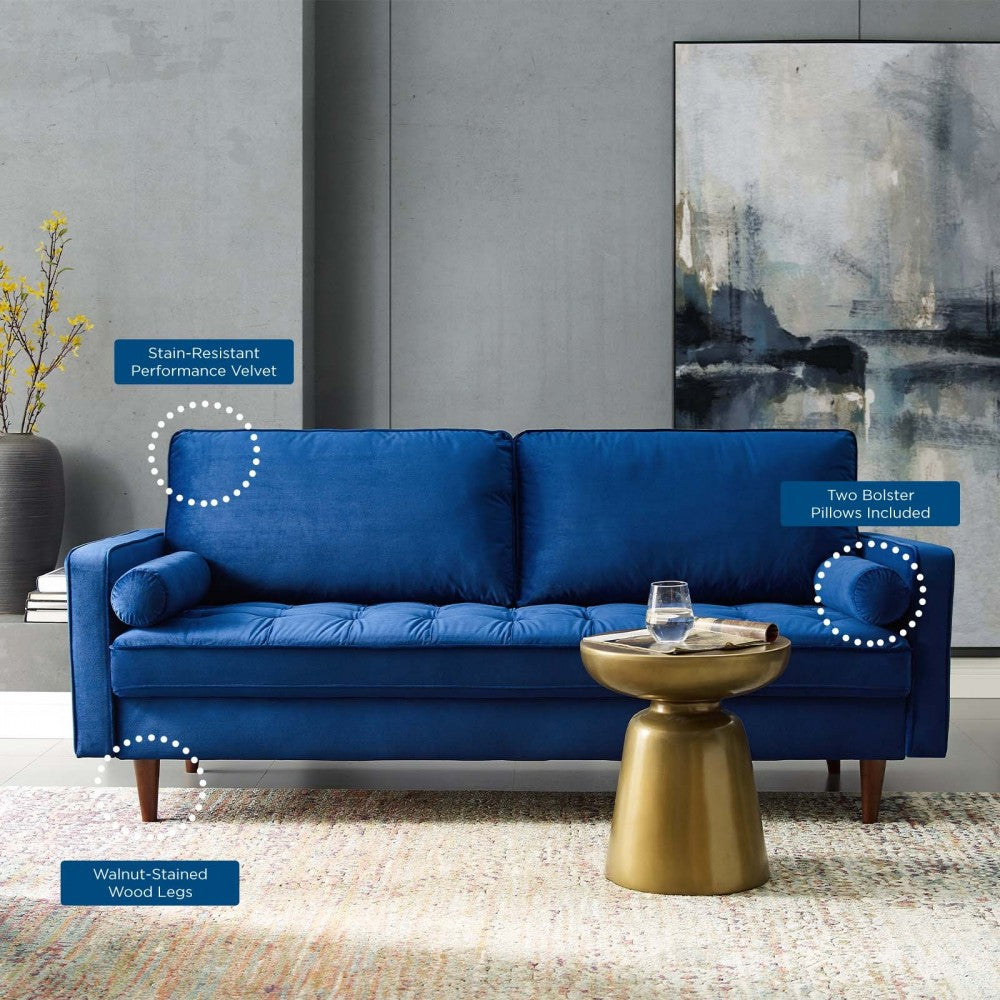 Valour Performance Velvet Sofa, Navy