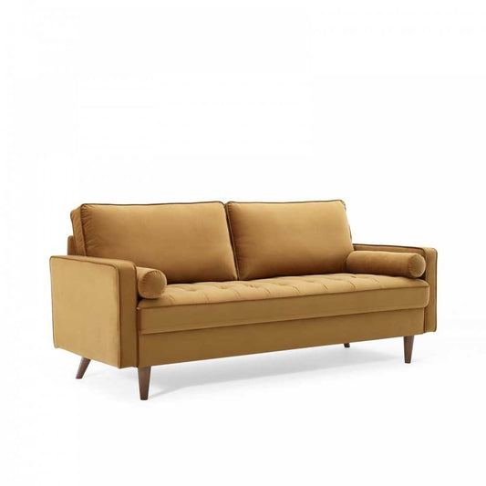 Valour Performance Velvet Sofa, Cognac