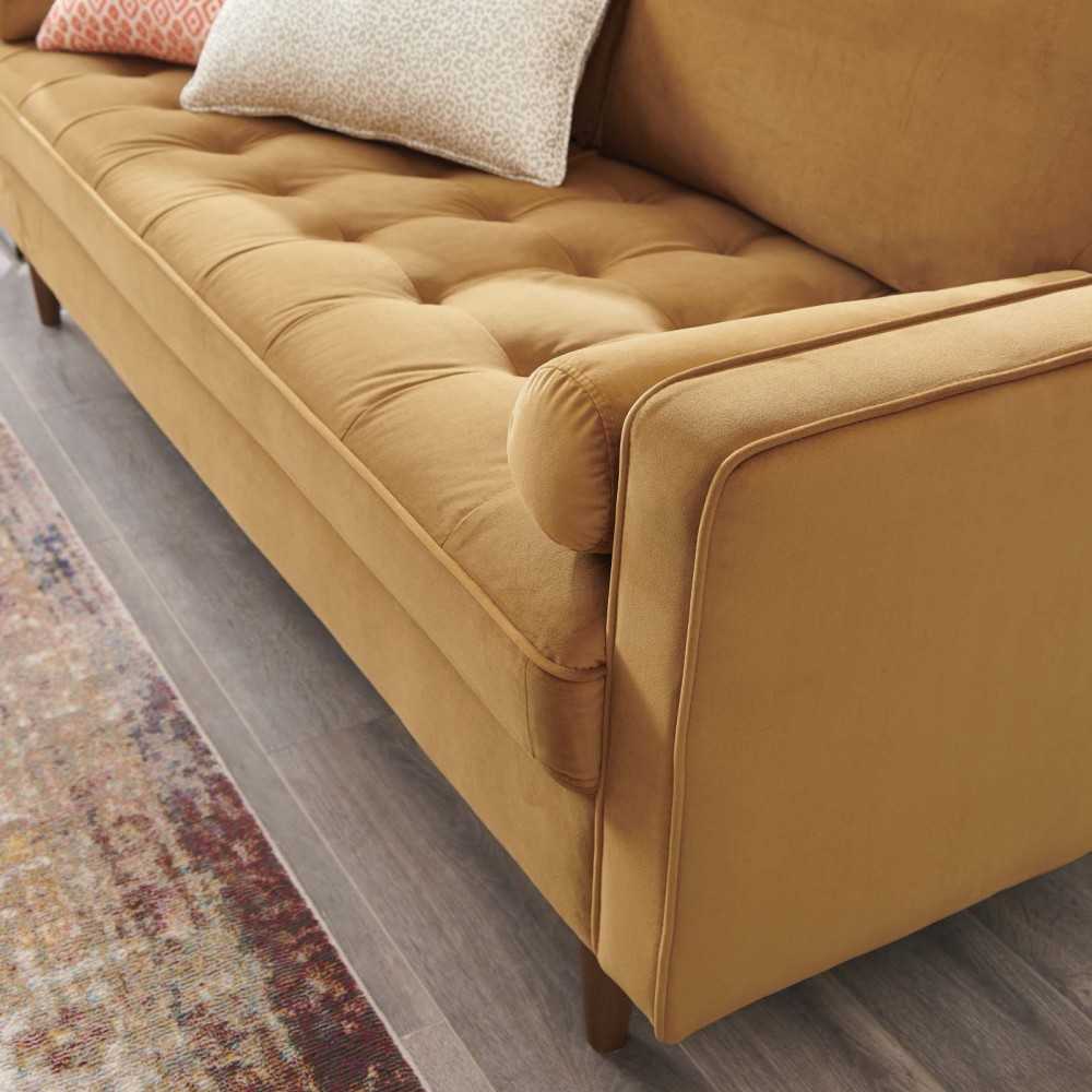 Valour Performance Velvet Sofa, Cognac
