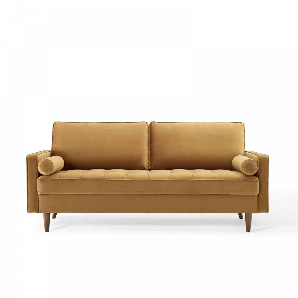 Valour Performance Velvet Sofa, Cognac