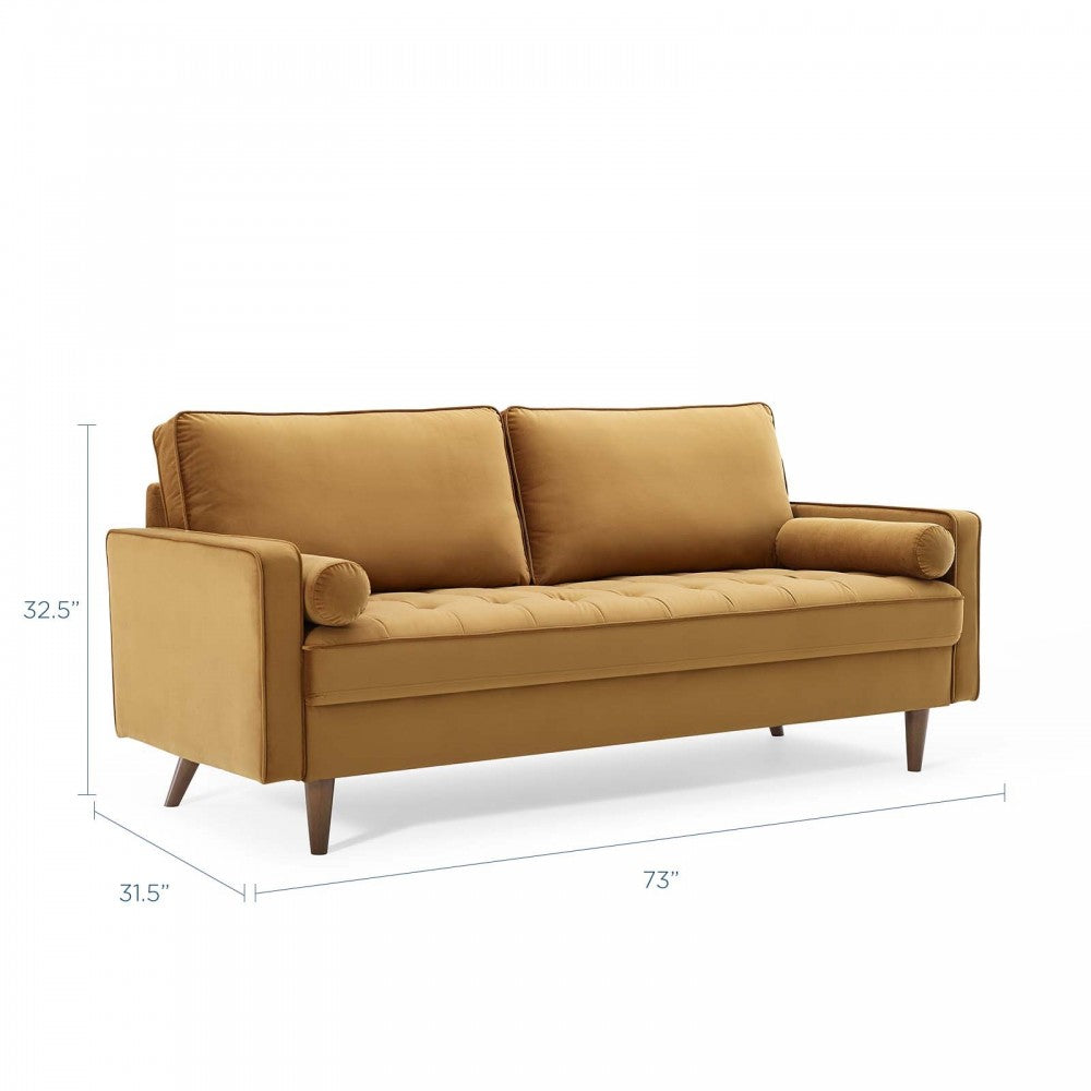 Valour Performance Velvet Sofa, Cognac