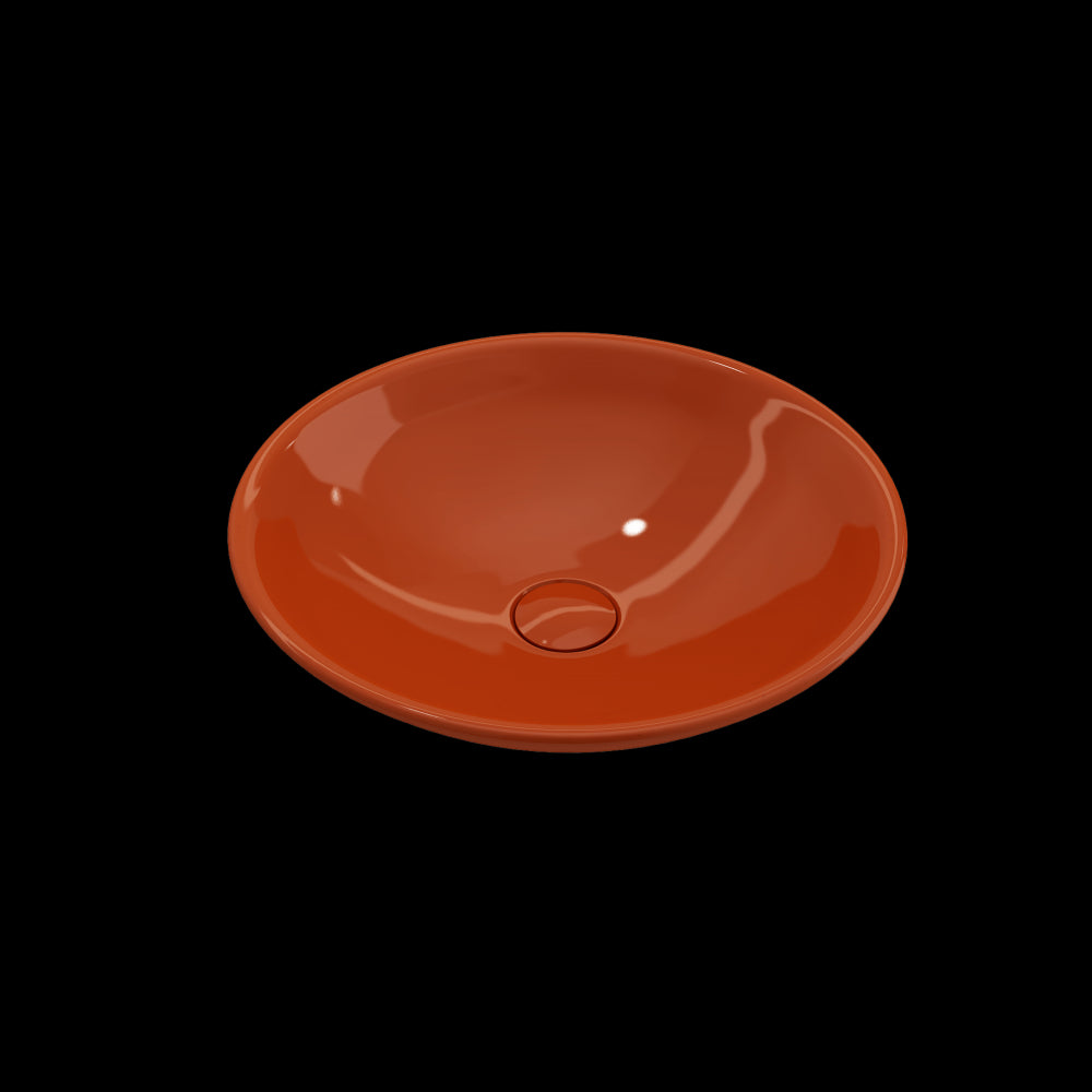 Venezia Vessel Fireclay 15.75 in. with Matching Drain Cover in Orange