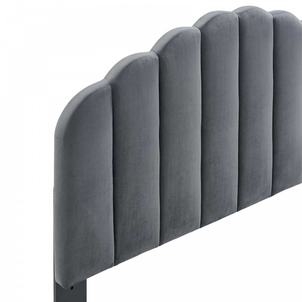 Veronique Full/Queen Performance Velvet Headboard, Charcoal