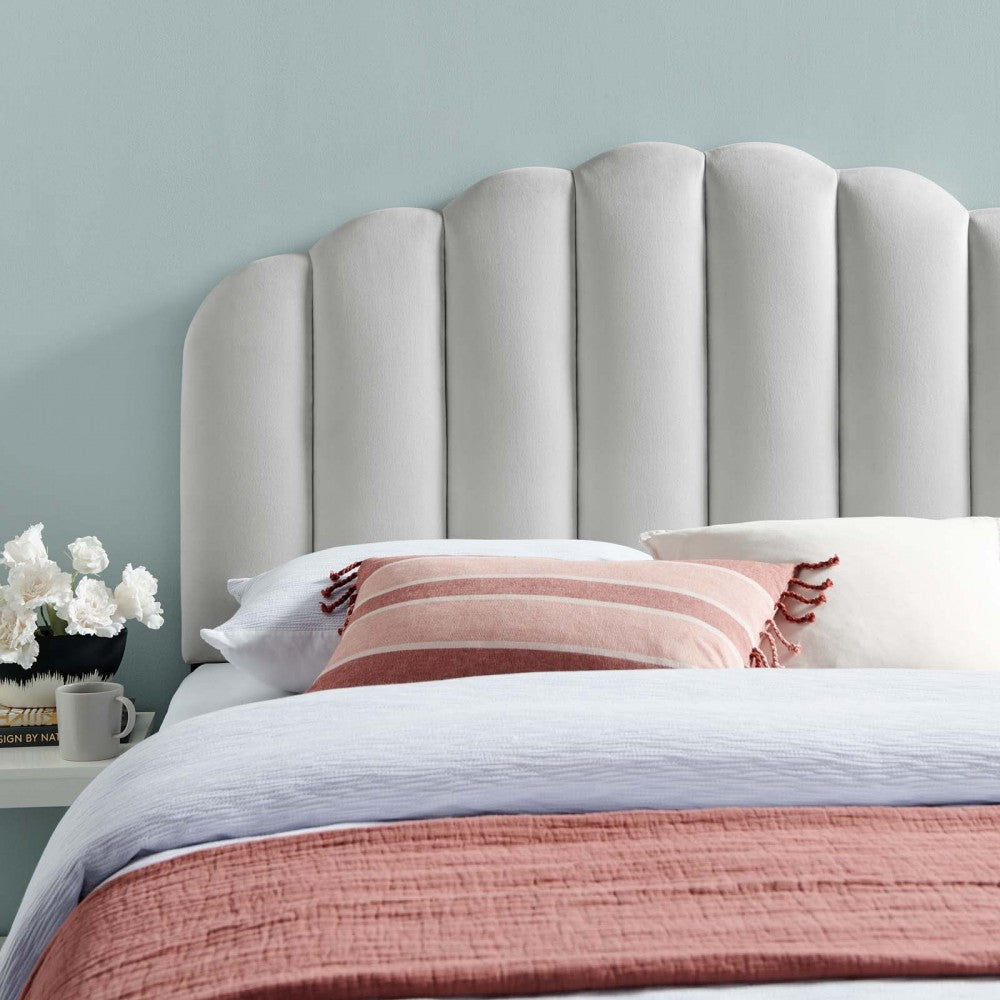 Veronique Twin Performance Velvet Headboard, Light Gray