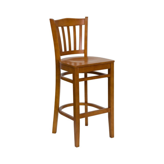 Vertical Slat Back Cherry Wood Restaurant Barstool