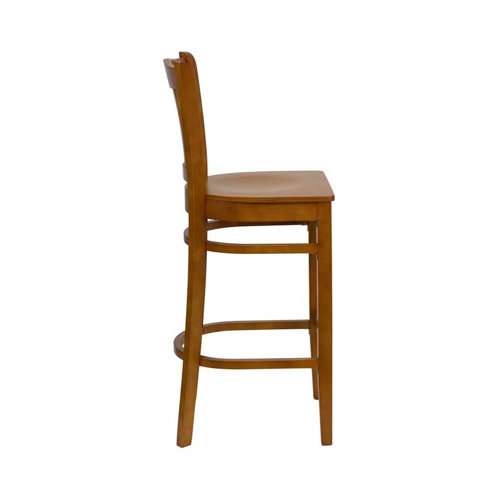 Vertical Slat Back Cherry Wood Restaurant Barstool