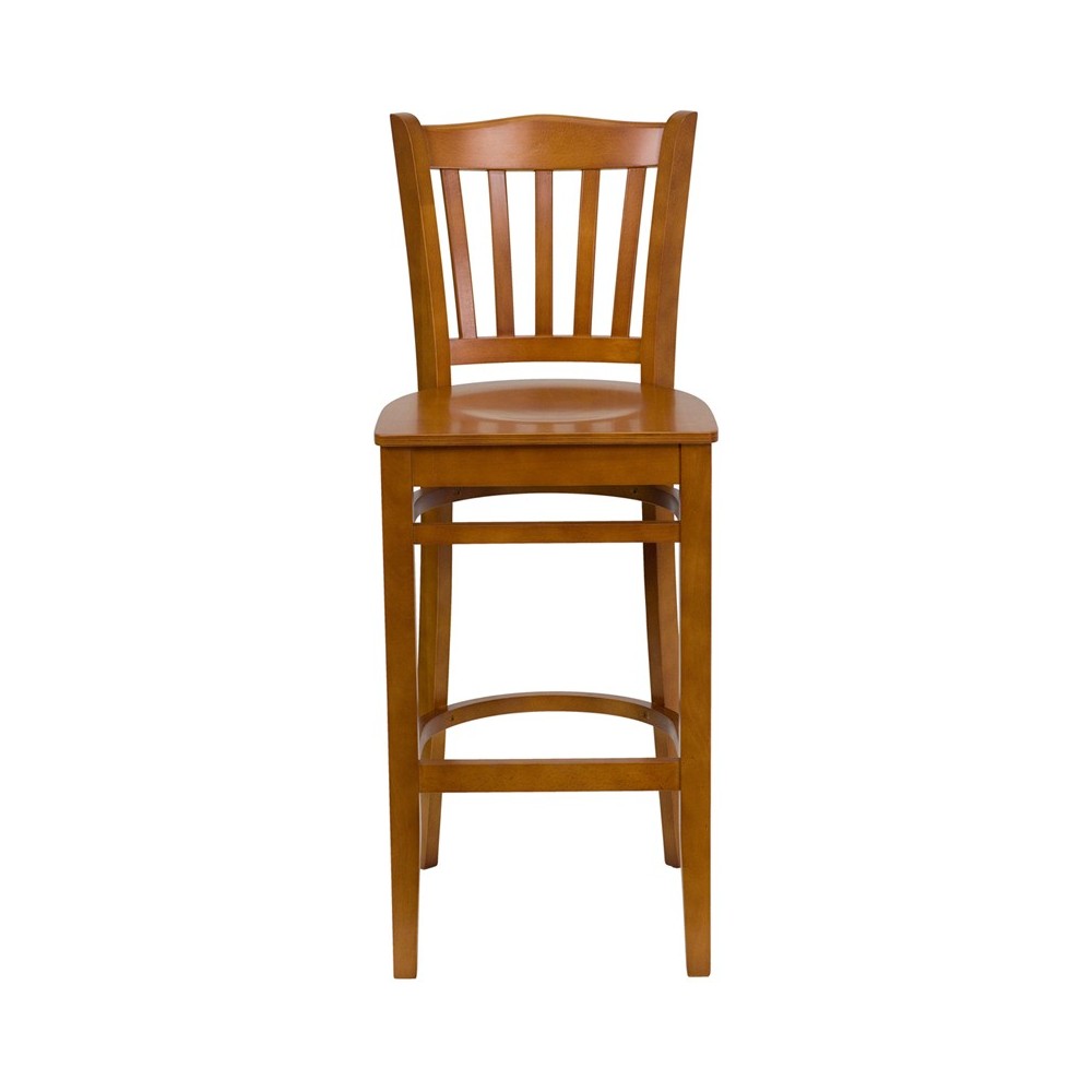 Vertical Slat Back Cherry Wood Restaurant Barstool