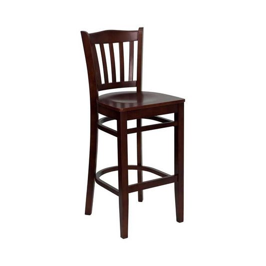 Vertical Slat Back Mahogany Wood Restaurant Barstool