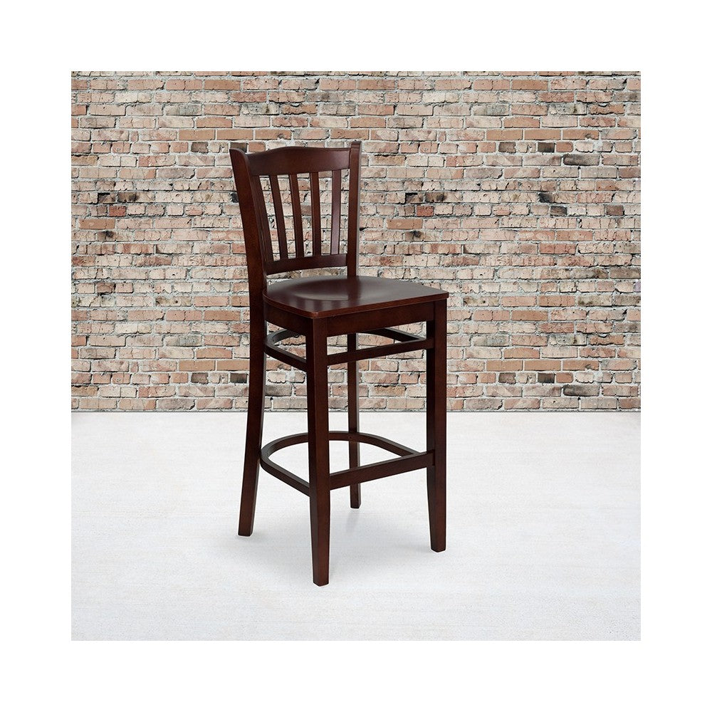 Vertical Slat Back Mahogany Wood Restaurant Barstool