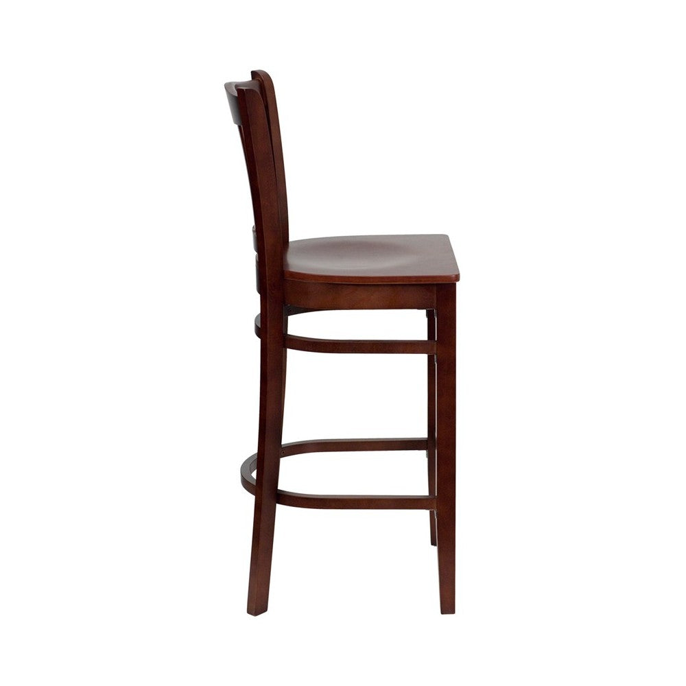Vertical Slat Back Mahogany Wood Restaurant Barstool