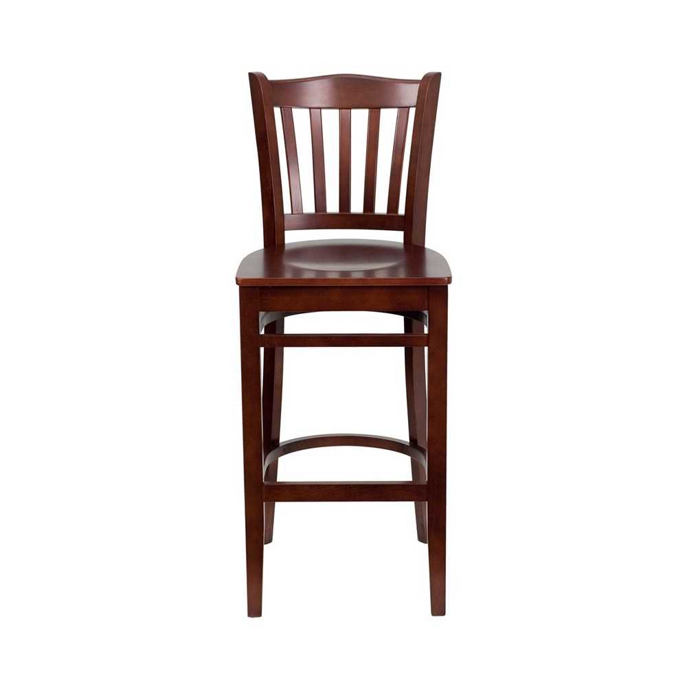 Vertical Slat Back Mahogany Wood Restaurant Barstool