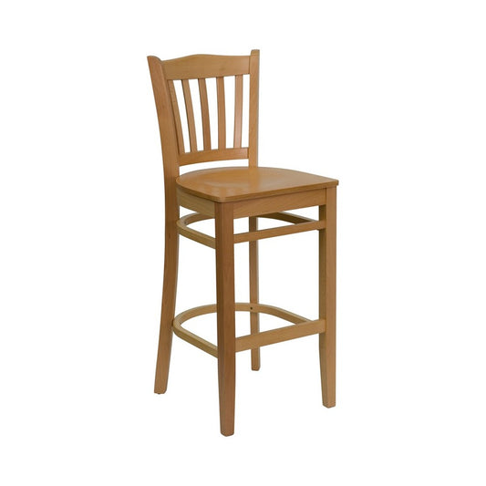 Vertical Slat Back Natural Wood Restaurant Barstool