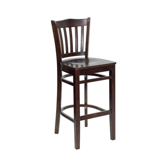 Vertical Slat Back Walnut Wood Restaurant Barstool